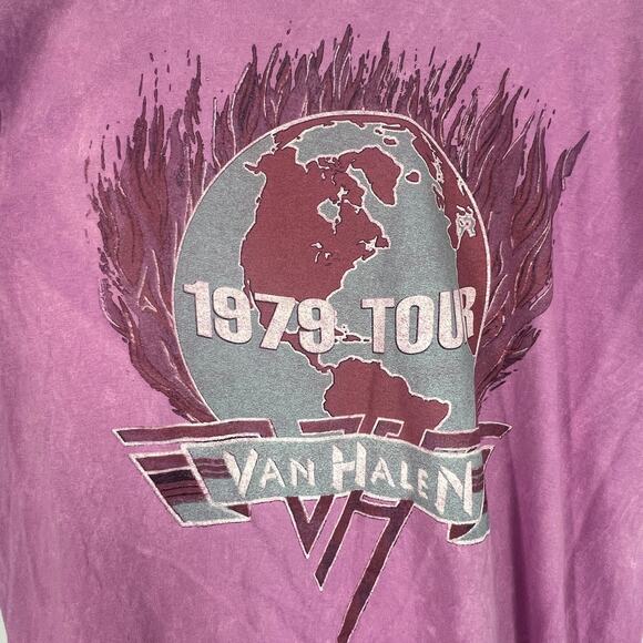 Officially Licensed Van Halen 1979 Tour T-Shirt Pink Acid Wash Large NWOT - Picture 5 of 6